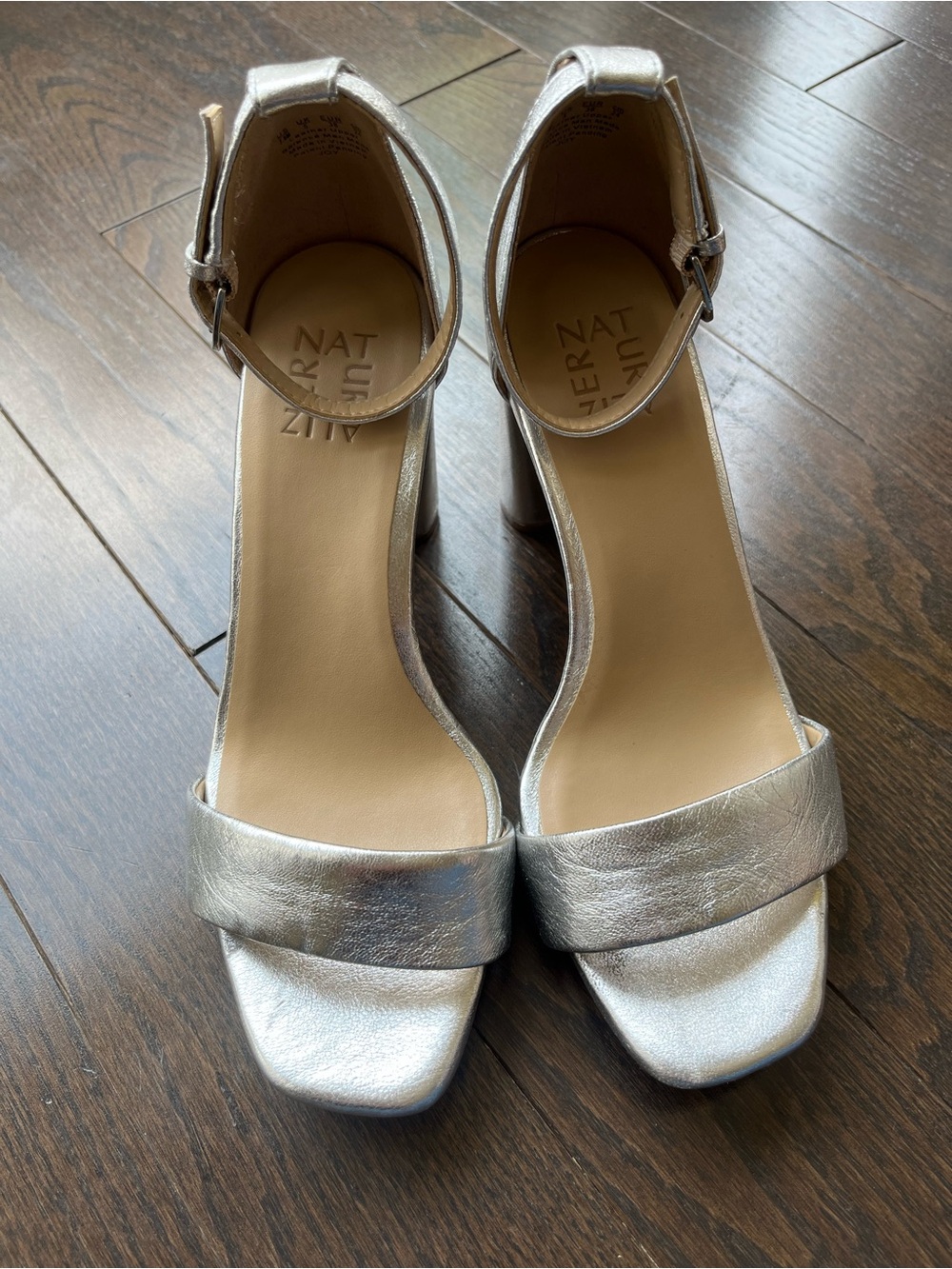 Naturalizer Metallic Silver Ankle-Strap Block Heel Sandals